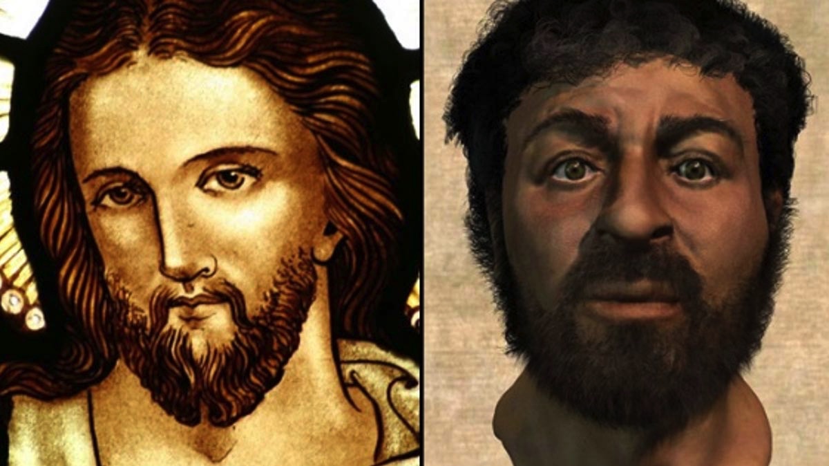 Typical depictions of Jesus Christ on the left, and a historical accurate reconstruction of what Jesus may have looked like on the right.